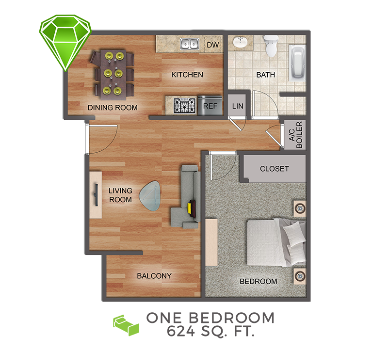 Emerald Suites Cameron | Extended Stay Rentals in Las Vegas, NV | One Bedroom Floor Plan